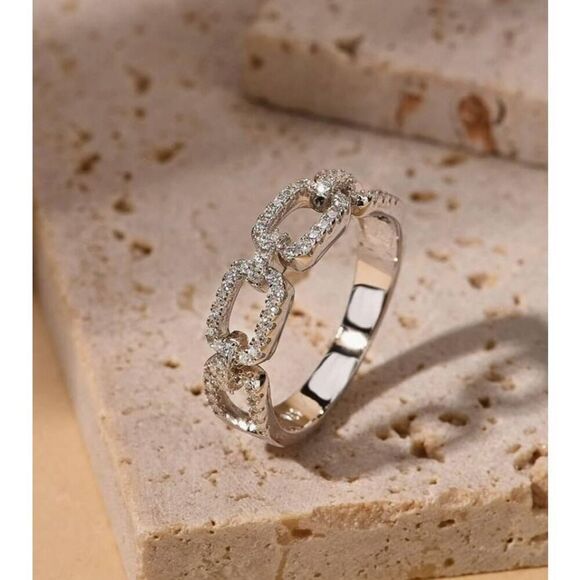 CERTIFIED Genuine Moissanite Diamond Chain Link Design Band Ring Sz 8~SALE~ - Picture 2 of 8